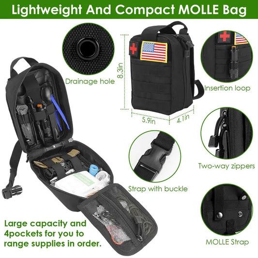 Compact and lightweight black MOLLE bag for tactical gear and first aid.