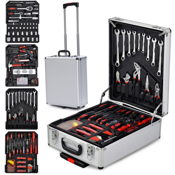 High-quality aluminum trolley tool box with telescopic handle and wheels.