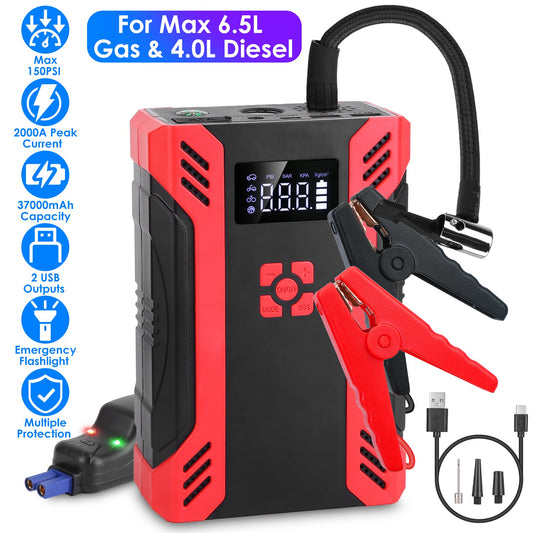 5-in-1 Portable Car Jump Starter with Digital Air Compressor (2000A Peak)