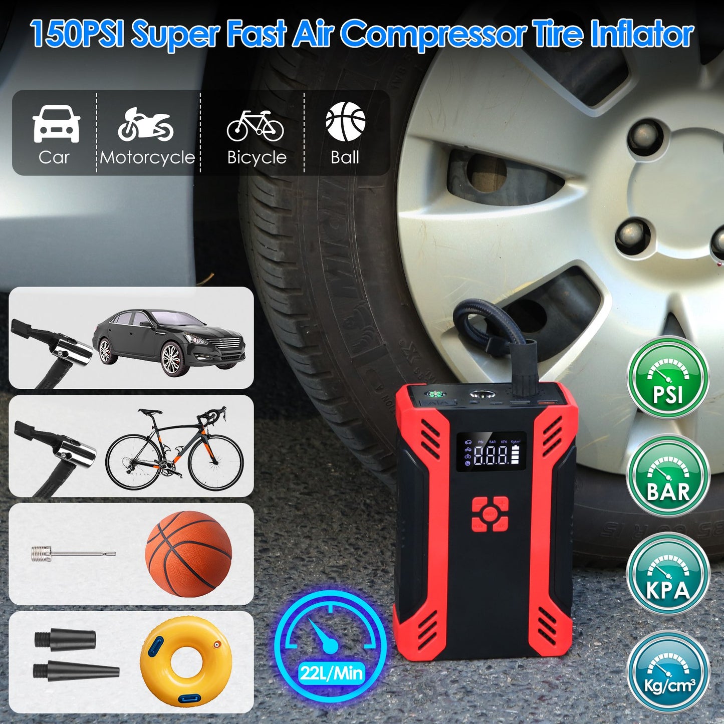 Smart jumper cables with spark-proof technology and reverse polarity protection.