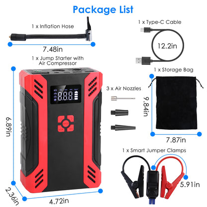 Complete ZORA portable jump starter kit with carrying case and accessories.
