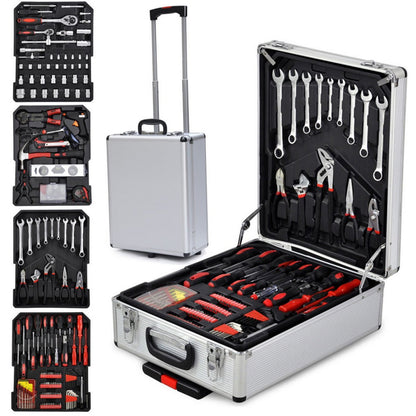 High-quality aluminum trolley tool box with telescopic handle and wheels.