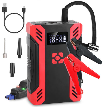 Emergency 12V car battery jumper cables with heavy-duty smart clamps.